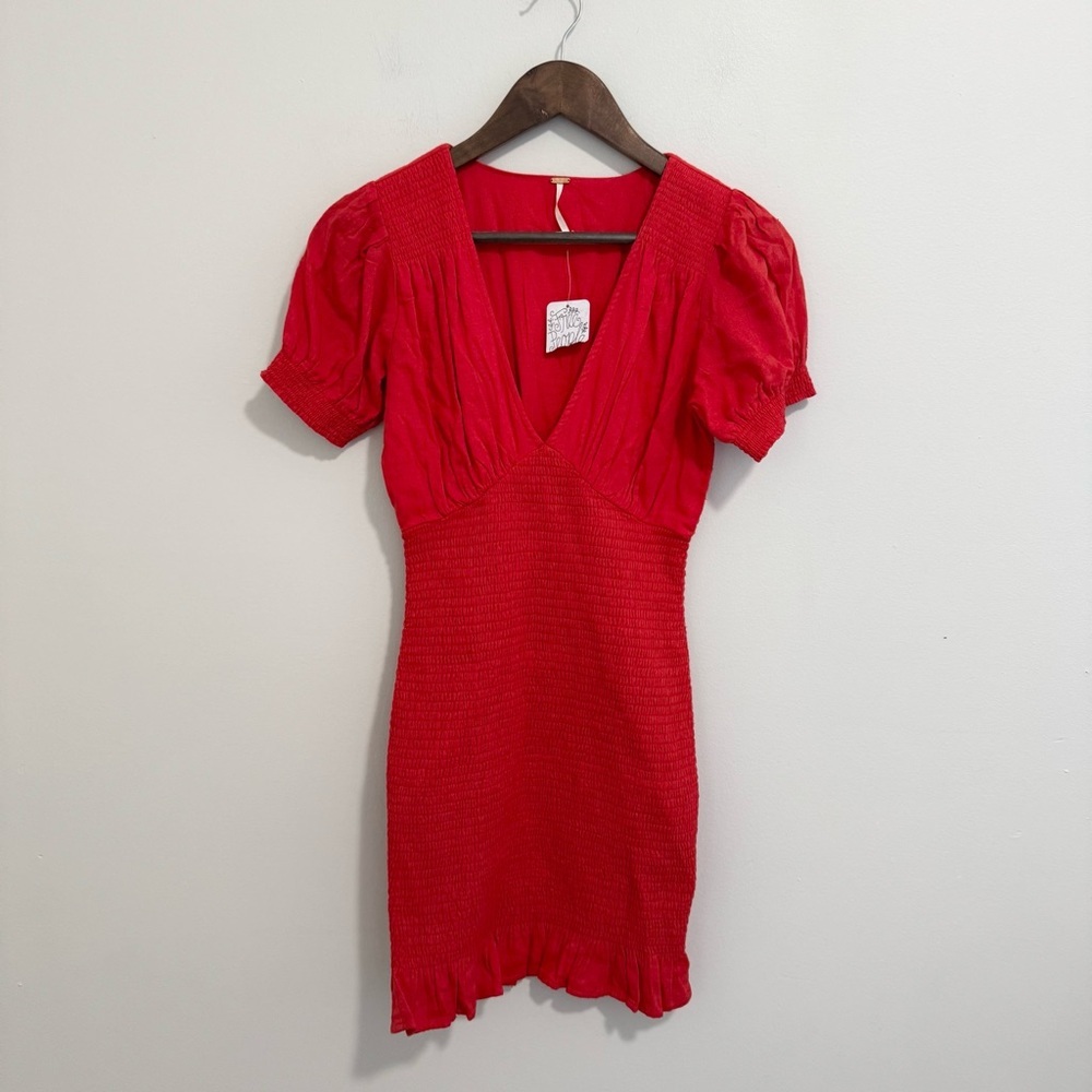 Free People NWT Red Bodycon Ruched Mini Dress - Picture 1 of 7